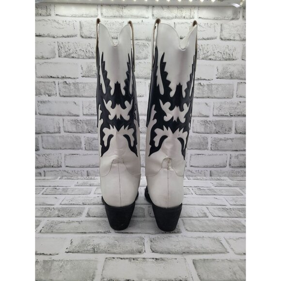 Ann Creek Western Cowboy Knee High Boots White Black High Stitch Contrast Sz 10 - Picture 4 of 8